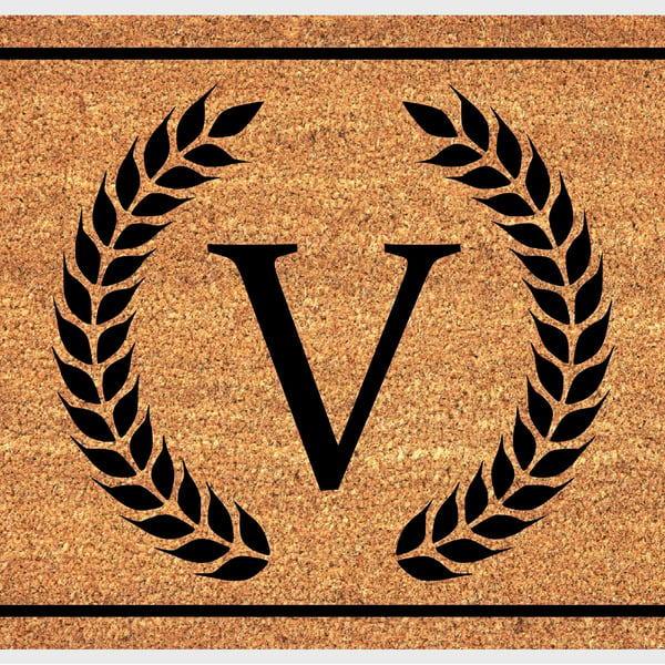 V Letter Door Mat - Monogram Letter V Welcome Mat - 3 Sizes