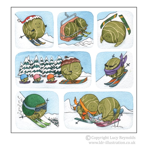 Pack of 12 Skiing Sprouts Cards
