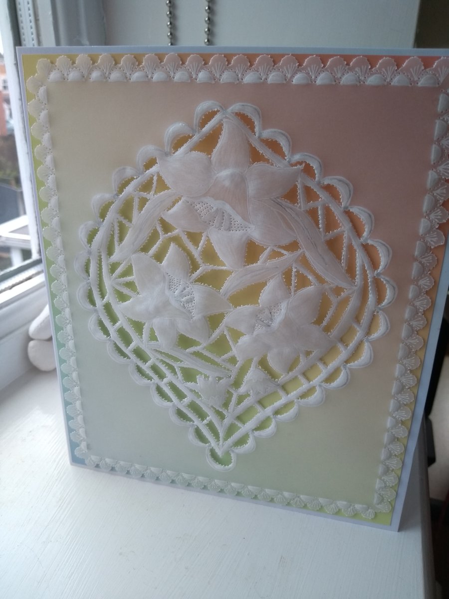 Lacy narcissus parchment card