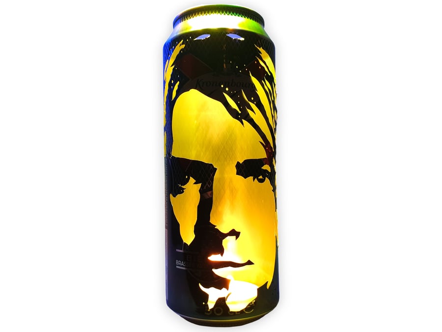Kurt Cobain Beer Can Lantern: Nirvana 'Nevermind' Pop Art Portrait Candle Lamp -