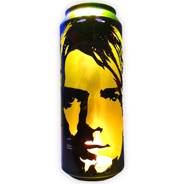 Kurt Cobain Beer Can Lantern: Nirvana 'Nevermind' Pop Art Portrait Candle Lamp -