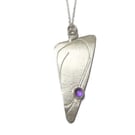 Handmade Textured Sterling Silver Triangle Pendant with Cabochon Amethyst