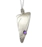 Handmade Textured Sterling Silver Triangle Pendant with Cabochon Amethyst