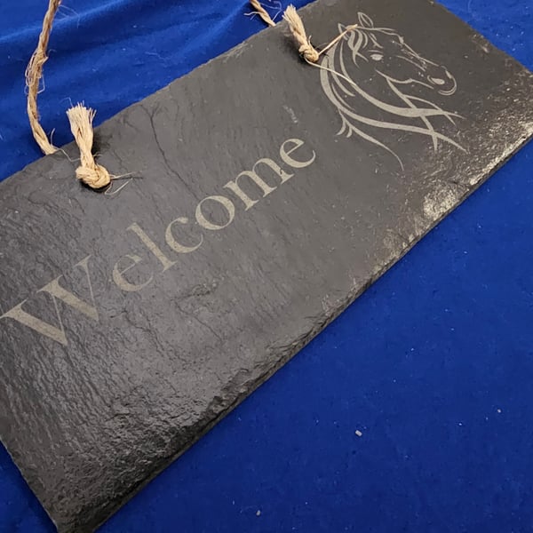 Slate welcome sign horse design 