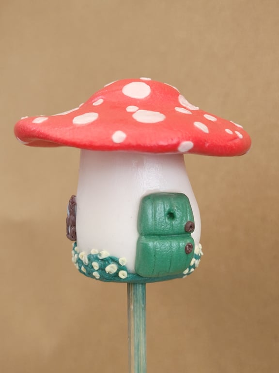 Green Stable door Fairy mushroom home House Plant Pot Ornament - Pot Pal