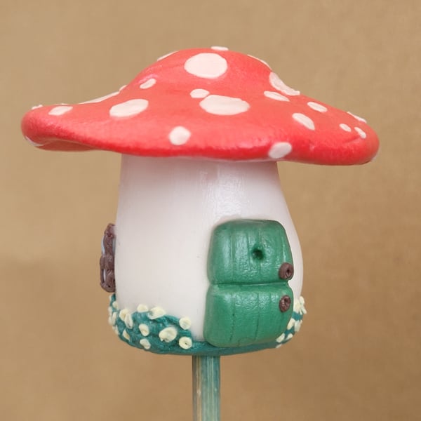 Green Stable door Fairy mushroom home House Plant Pot Ornament - Pot Pal