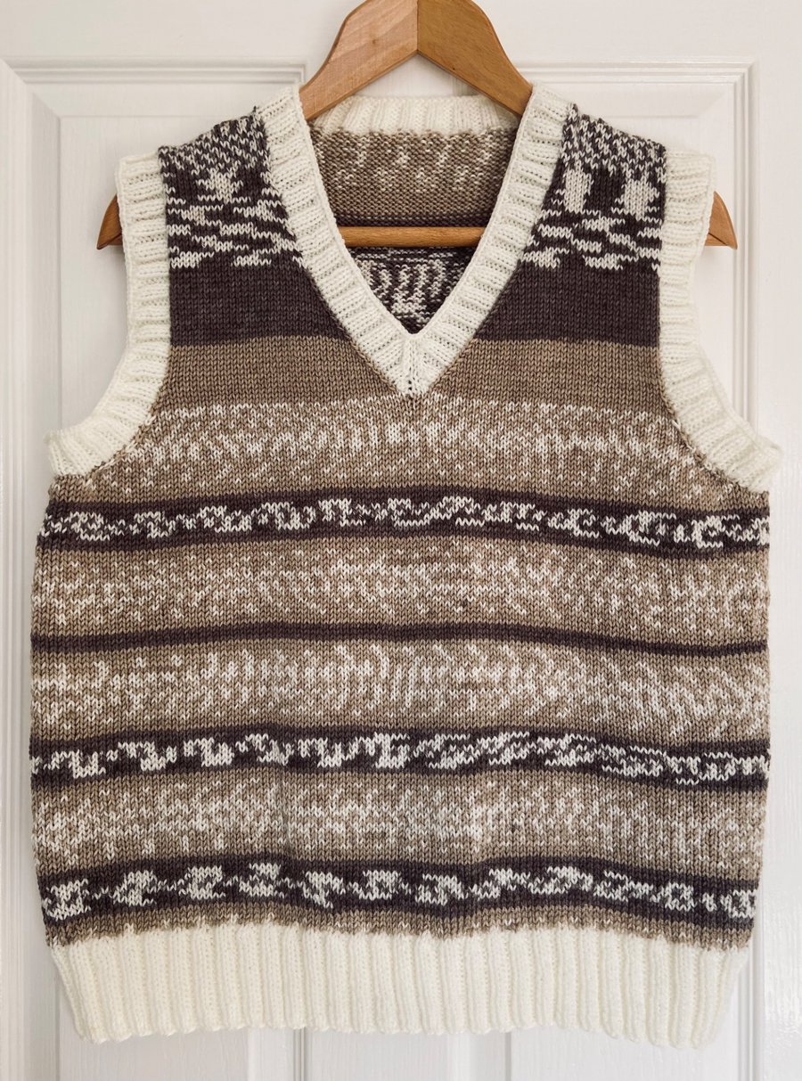Hand Knit Tank Top - Brown and Cream