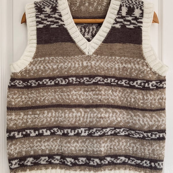 Hand Knit Tank Top - Brown and Cream