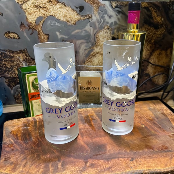 Pair of Grey Goose glasses or vases 