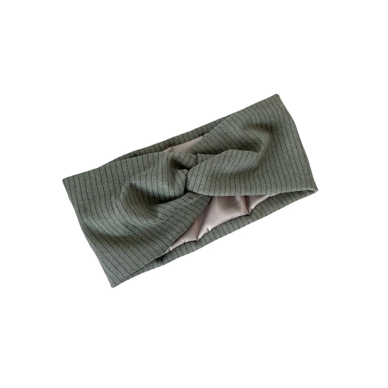 Olive Green Satin Lined Twisted Headband Wide Brushed Knit Jersey Head Wrap