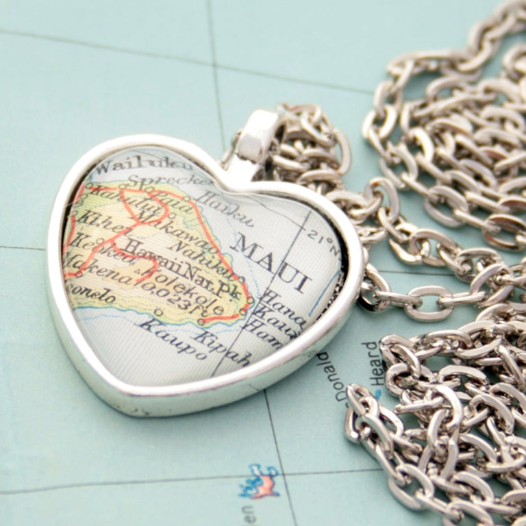 Where We Met Map Heart Necklace Personalized Valentines Day Gift for Girlfriend