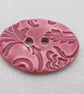 Large Rose Pink Brocade Oval Handmade Ceramic Button - Image 1