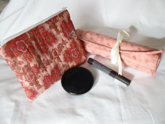 leaf print pink make up gift set, toiletry bag and make up brush holder