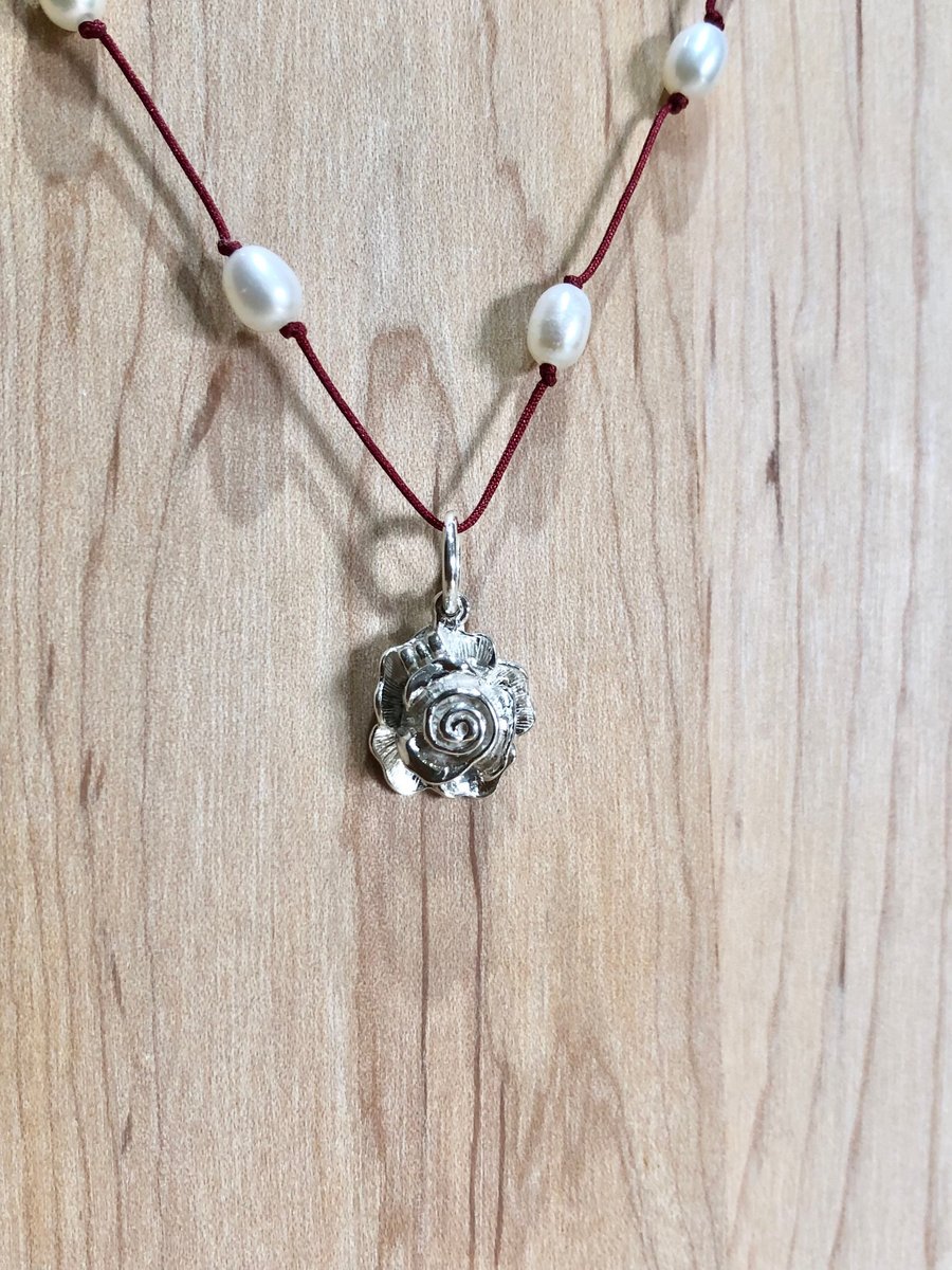 Opening Silver Rose Charm with Freshwater Pearls