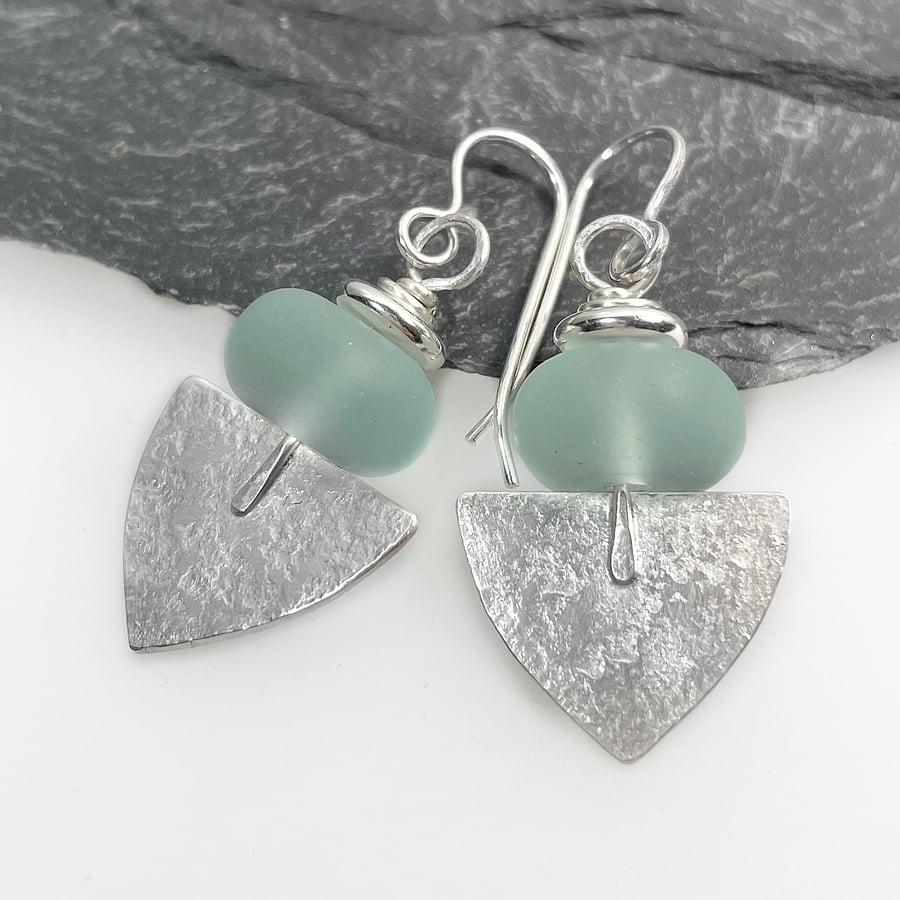 Sterling silver and sea glass Shovel earrings
