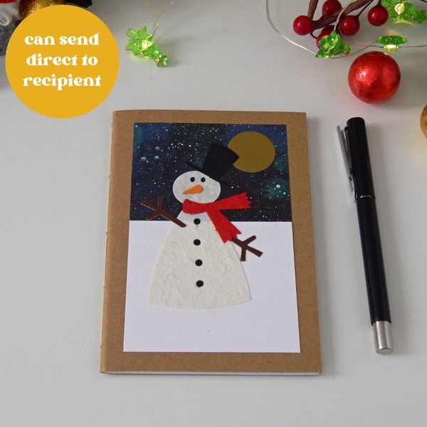 Snowman Christmas Card Notebook. Stocking Filler, Christmas Gift. 