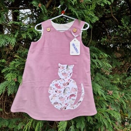 Age: 3-4yr Pink Cat Applique Needlecord Dress