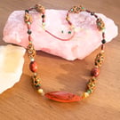 Apple Green & Wood Beaded Overhead Necklace Adjustable 22 - 30 Inch 