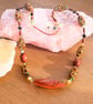 Apple Green & Wood Beaded Overhead Necklace Adjustable 22 - 30 Inch 