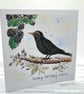 Birthday Card - blackbird and blackberries, original artwork, nature - Image 2