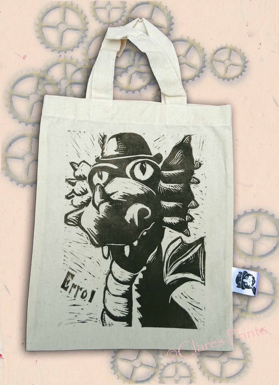 Steampunk Dragon Tote Hand Printed Mini Tote Shopping Bag