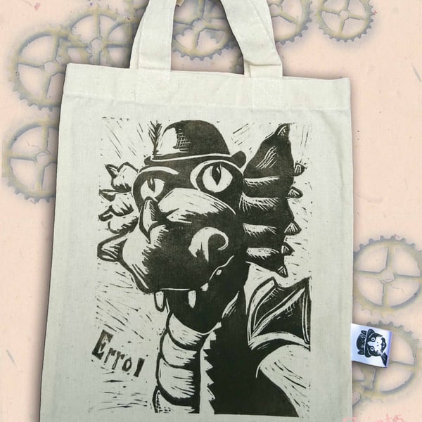 Steampunk Dragon Tote Hand Printed Mini Tote Shopping Bag
