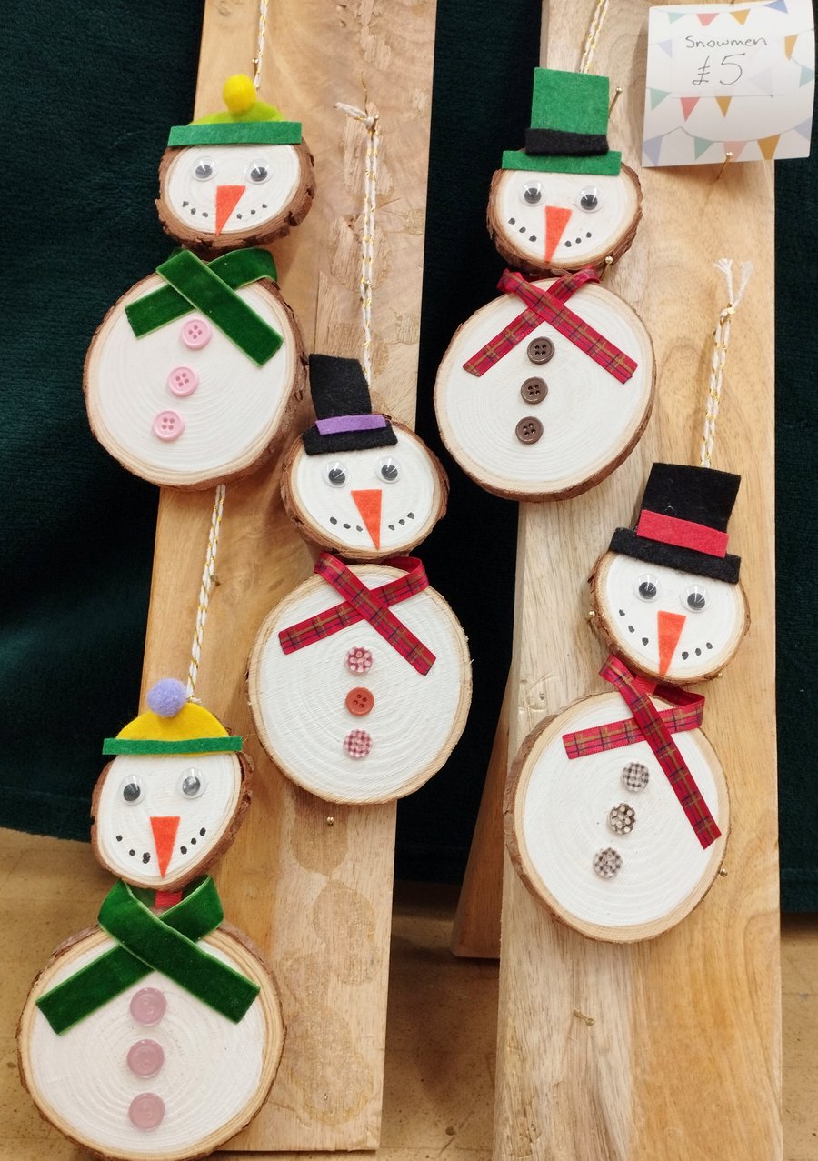 Fun and colourful wooden snowman decorations
