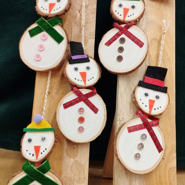 Fun and colourful wooden snowman decorations