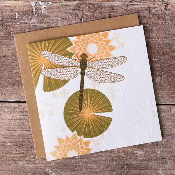 Dragonfly Greeting Card Hand Embossed Single Birthday Thank You Card