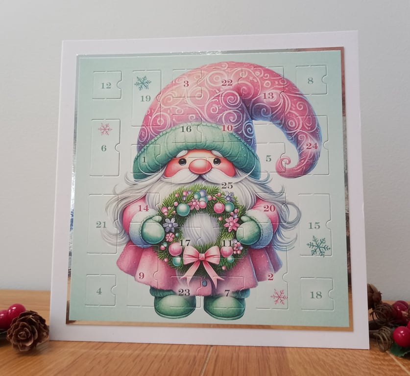 New for 2026 Advent Calendar Style Christmas Card - Festive Gnome