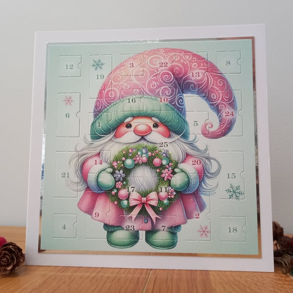 New for 2026 Advent Calendar Style Christmas Card - Festive Gnome