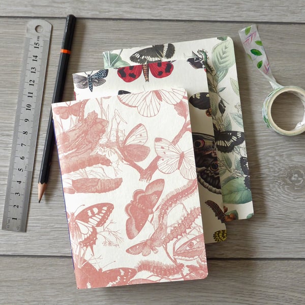 Set of three handbound small A6 notebooks with ... - Folksy