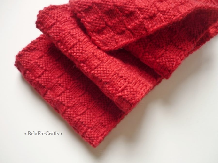 Unisex red wool scarf - His & Hers gift - Hand knitted spring scarf