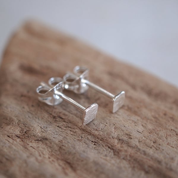 Teeny tiny square stud earrings, Silver studs, small square studs.