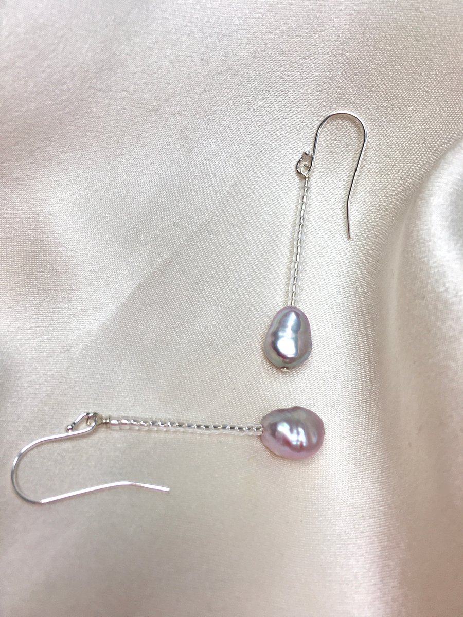 Pink pearl drop earrings, dusty pink , glass beads, silver fittings