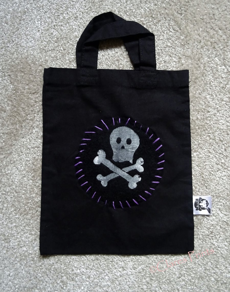 Skull and CrossbonesScreen Printed Black Mini Tote Childrens Bag Pirate