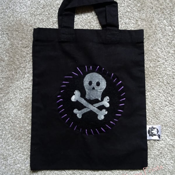 Skull and CrossbonesScreen Printed Black Mini Tote Childrens Bag Pirate