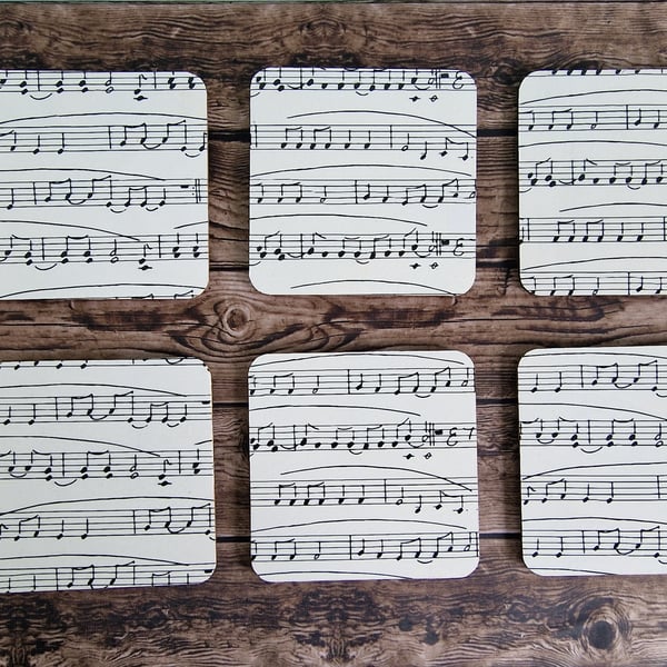 Music Sheet Design Handmade Decoupage Coasters set of 6