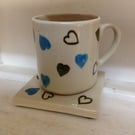 Hearts mug and tile in blue and green