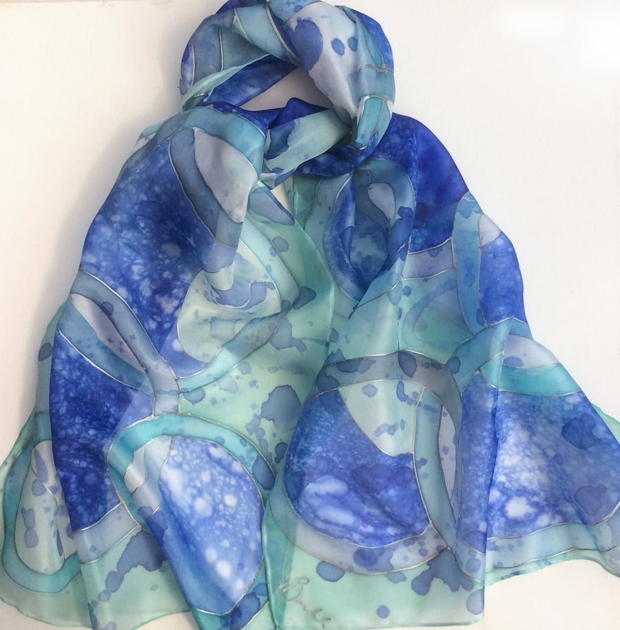 Circles and Splatters hand painted silk scarf