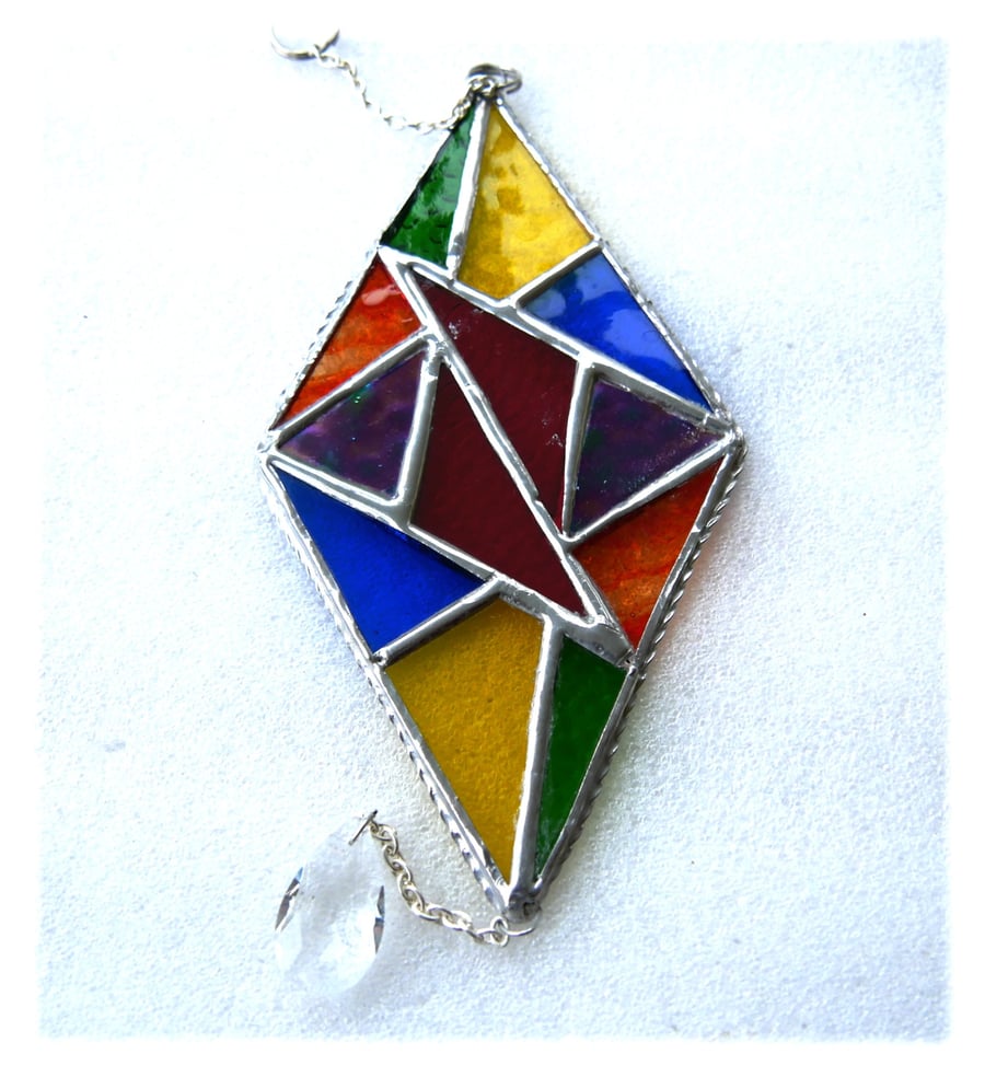 Stained Glass Diamond Suncatcher Handmade Rainbow Triangles 
