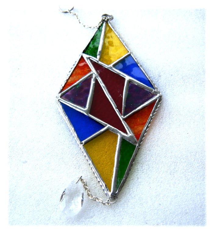 Stained Glass Diamond Suncatcher Handmade Rainbow Triangles 