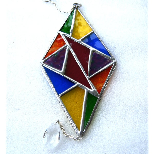 Stained Glass Diamond Suncatcher Handmade Rainbow Triangles 