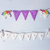 Clay name bunting with characters, hand stamped, hand painted