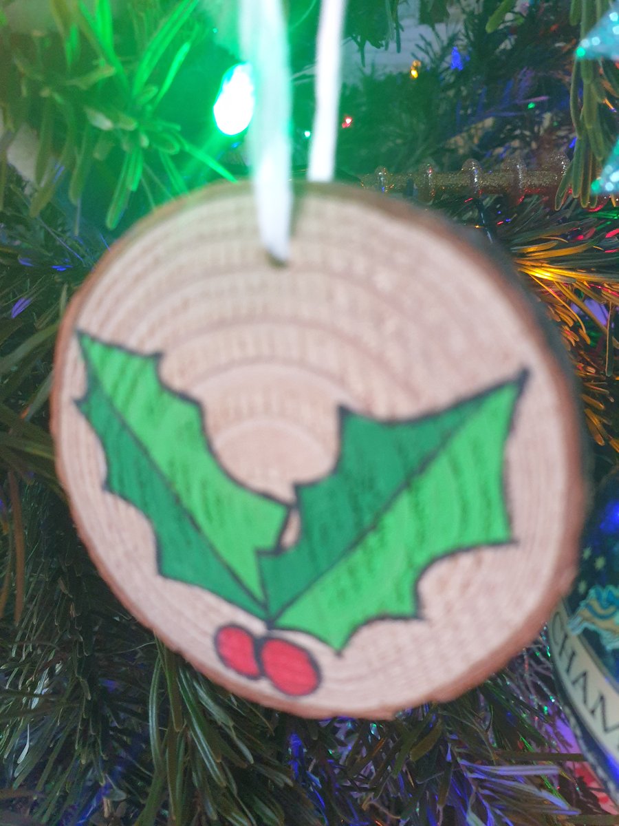 Holly handpainted wooden slice