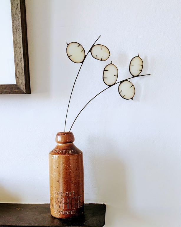 Stained Glass Flowers, Honesty Tiffany Suncatcher, Glass Flower Seeds on Stem