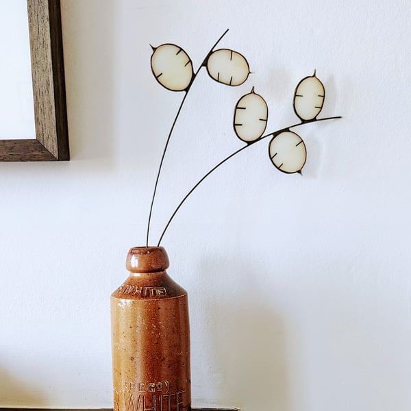 Stained Glass Flowers, Honesty Tiffany Suncatcher, Glass Flower Seeds on Stem