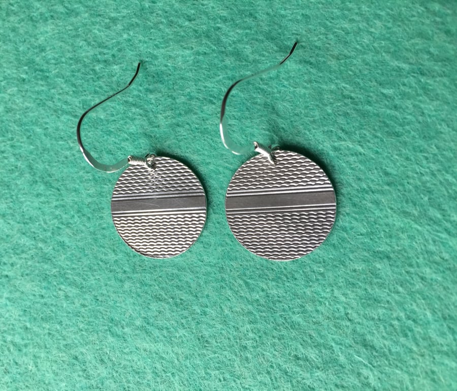 Disc earrings made from a 1938 Birmingham silver cigarette case