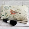 Make up bag, cosmetic bag with chaffinch, cow parsley and grasses