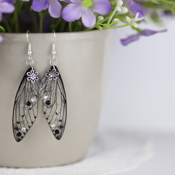 Fairy Wing Earrings Gothic Black Grunge Fairycore Cottagecore Boho Fairy Gift